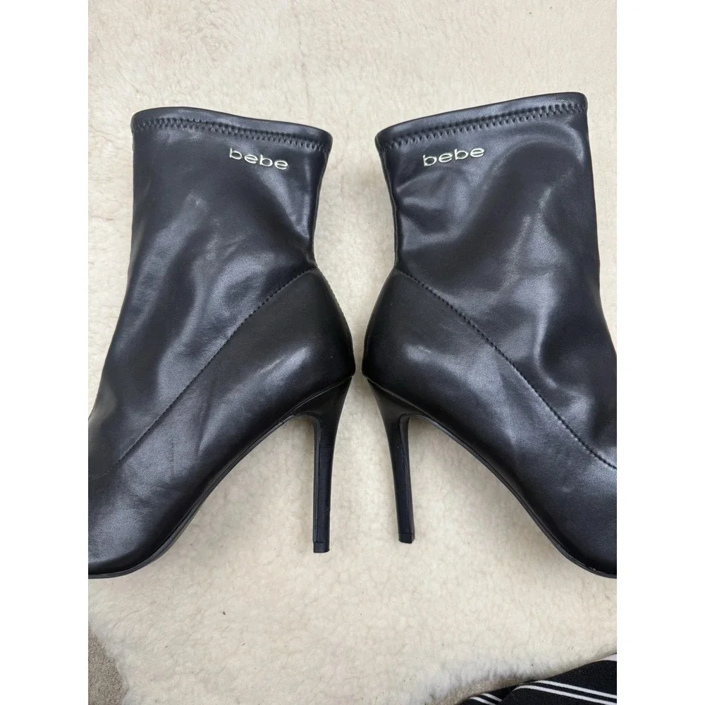 Bebe Kandey Black Logo Pointed Toe Boots Ankle Booties Y2K Witchy Goth Glam 9.5